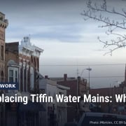 Fostoria News: Downtown Tiffin street, with headline: Aqua Replacing Tiffin Water Mains: What to Expect